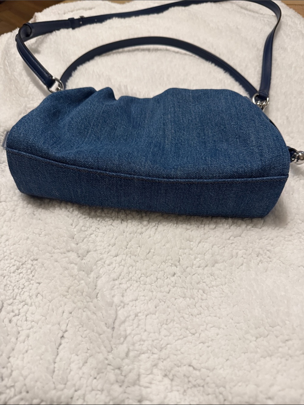 Coach Denim Ruched Crossbody in Blue with Navy Strap - Picture 2 of 8